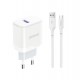 Dudao A20EU USB-A 18W wall charger - white + USB-A - USB-C cable
