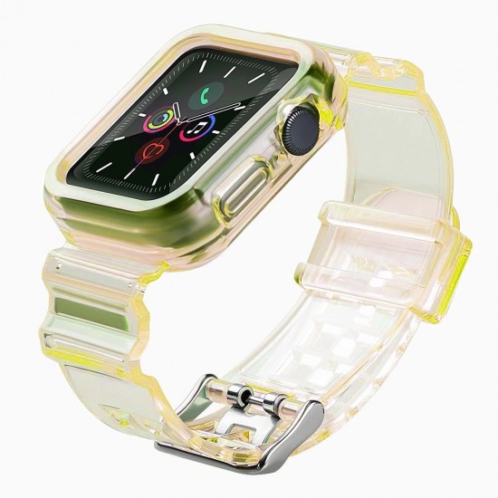 Silicone Band Strap Bracelet Case Strap Light Set for Apple Watch 44mm - Yellow