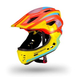 Rockbros TT-32SOYB-S children's bicycle helmet with detachable chinbar, size S - yellow-orange