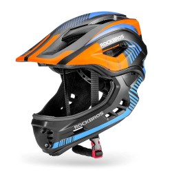 Rockbros TT-32SOBL-S children's bicycle helmet with removable chinbar, size S - black and orange