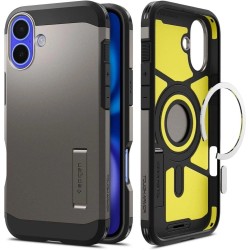 Spigen Tough Armor MagSafe case with stand for iPhone 16 - gunmetal