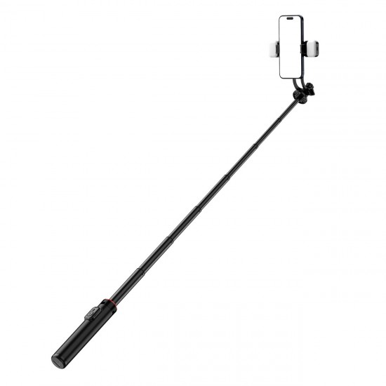 Selfie stick WC12YDS 1.3m aluminum alloy telescopic tripod with dual lamp and phone holder - black