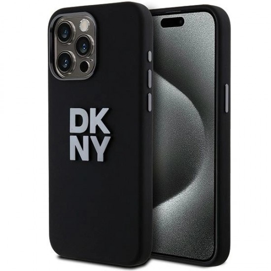 DKNY Liquid Silicone Metal Logo iPhone 15 Pro Max Case - Black