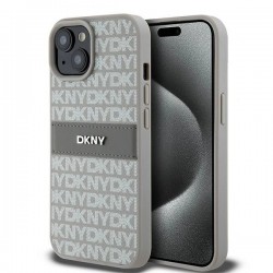 DKNY Leather Mono Stripe & Metal Logo case for iPhone 15 Plus / 14 Plus - beige