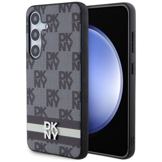DKNY Leather Checkered Mono Pattern & Printed Stripes case for Samsung Galaxy S24+ - black