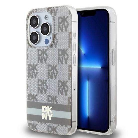 DKNY IML Checkered Mono Pattern & Printed Stripes MagSafe case for iPhone 13 Pro Max - beige