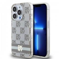 DKNY IML Checkered Mono Pattern & Printed Stripes MagSafe case for iPhone 14 Pro Max - beige