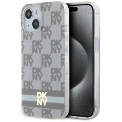DKNY IML Checkered Mono Pattern & Printed Stripes MagSafe case for iPhone 15 / 14 / 13 - beige