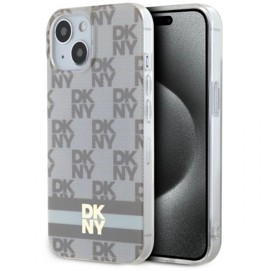 DKNY IML Checkered Mono Pattern & Printed Stripes MagSafe case for iPhone 15 / 14 / 13 - beige