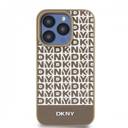 DKNY Leather Printed Pattern Metal Logo MagSafe Case for iPhone 15 / 14 / 13 - Brown