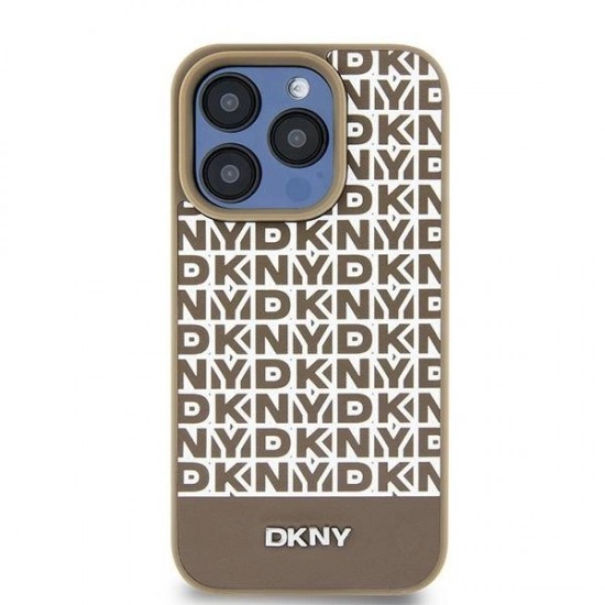 DKNY Leather Printed Pattern Metal Logo MagSafe Case for iPhone 15 / 14 / 13 - Brown