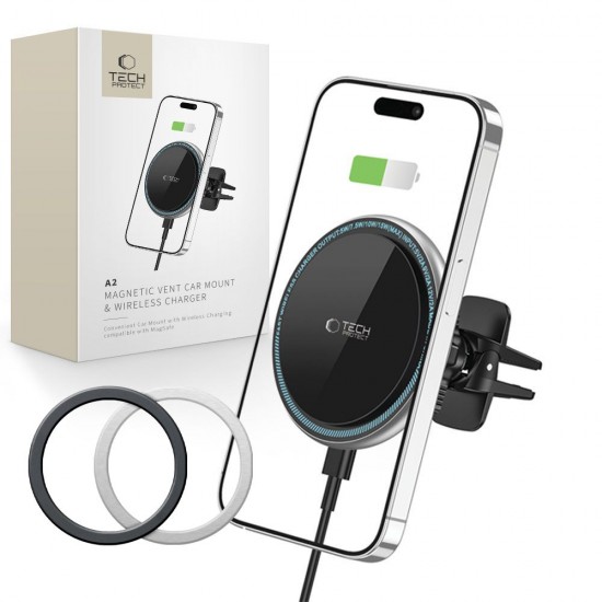 Tech-Protect A2 Car Phone Holder with MagSafe 15W Inductive Charger for Air Vent - Black