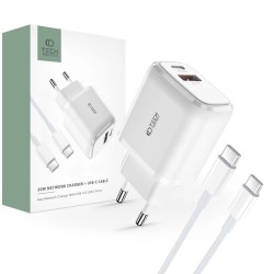 Tech-Protect C20W USB-C PD 20W / USB-A QC 3.0 charger with USB-C / USB-C cable - white