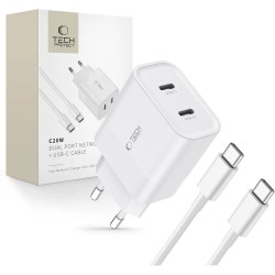 Tech-Protect C20W 2x USB-C PD 20W charger with USB-C / USB-C cable - white