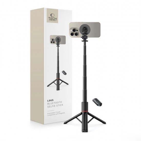 Tech-Protect L06S Bluetooth magnetic selfie stick with MagSafe, remote control, tripod up to 82cm and 360 head - black