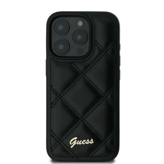 Guess Quilted Metal Logo iPhone 16 Plus Case - Black