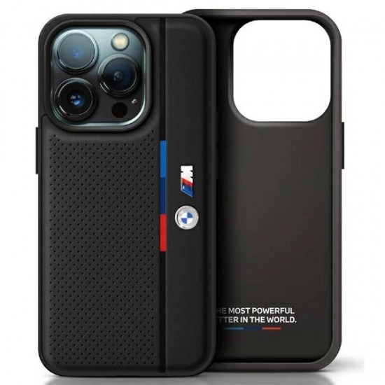 BMW M Perforated Tricolor Detail Line iPhone 16 Case - Black