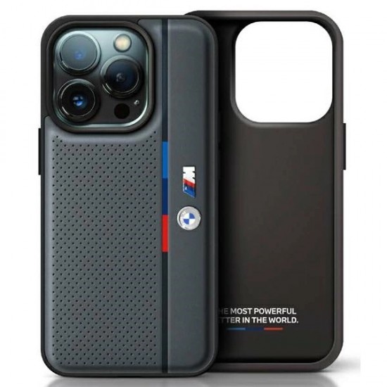BMW M Perforated Tricolor Detail Line iPhone 16 Pro Max Case - Dark Gray