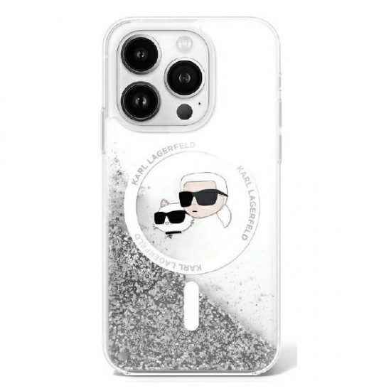 Karl Lagerfeld Liquid Glitter Karl&Choupette Head Magsafe iPhone 16 Case - Clear
