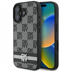 DKNY Checkered Pattern & Printed Stripes iPhone 16 Case - Black