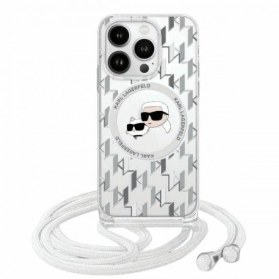 Karl Lagerfeld IML Crossbody Monogram Karl & Choupette Head MagSafe Case for iPhone 16 Pro Max - Clear