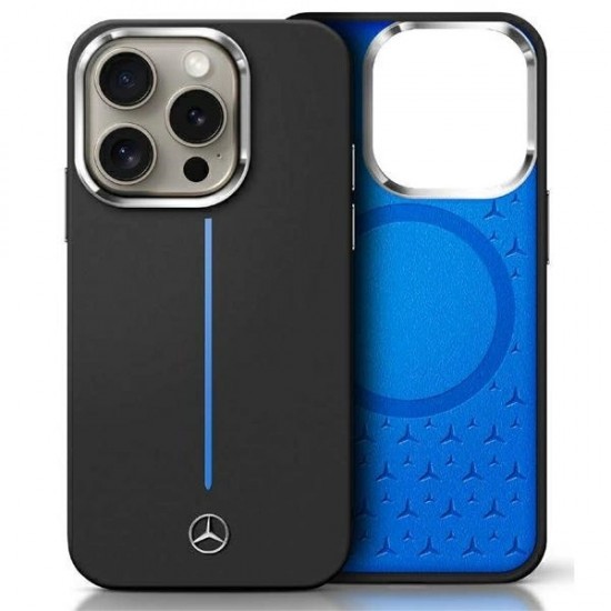 Mercedes Silicone Blue Stripe MagSafe iPhone 16 Case - Black