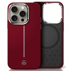 Mercedes Silicone White Stripe MagSafe Case for iPhone 16 Pro Max - Red