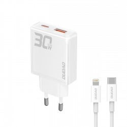 GaN Dudao A30EUL 30W USB-A / USB-C Wall Charger + USB-C - Lightning Cable - White
