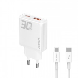 GaN Dudao A30EUT 30W USB-A / USB-C Wall Charger + USB-C - USB-C Cable - White