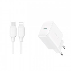 Joyroom JR-TCF20 USB-C PD 20W network charger - white + USB-C / Lightning cable 1m