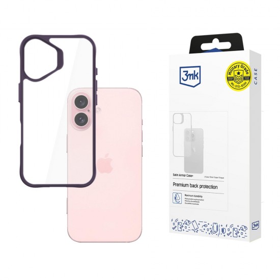 3mk Satin Armor Case+ Purple for Apple iPhone 16 - transparent