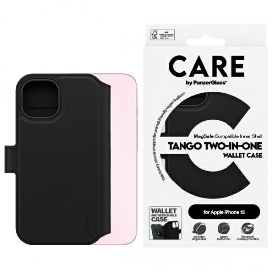 CARE by PanzerGlass Feature Tango 2in1 Wallet MagSafe Case for iPhone 15 - Black