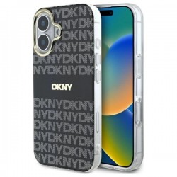 DKNY Repeat Texture Pattern With Stripe iPhone 16 Case - Black