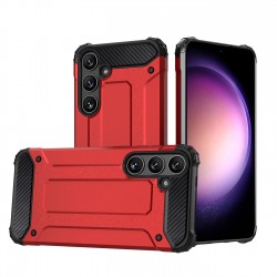 Hybrid Armor Camshield with Camera Cover and Metal Ring for Samsung Galaxy S25+ - Red