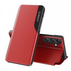 Eco Leather View Case for Samsung Galaxy S24 FE with flap and stand - red