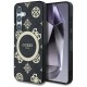 Guess 4G Background Gold Electroplated Peony Pattern MagSafe case for Samsung Galaxy S25 black