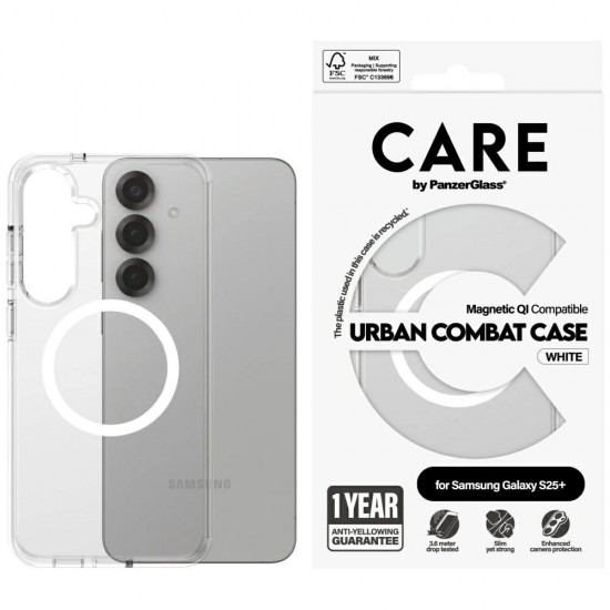 CARE by PanzerGlass Flagship Urban Combat White QI Case for Samsung Galaxy S25+ - Transparent