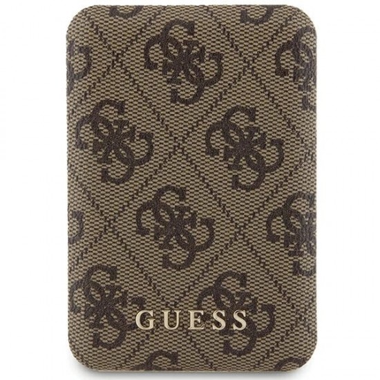 Guess Powerbank inductive 15W GUPB5FP4EMGW 5000mAh brown/brown 4G Leather Metal Logo MagSafe