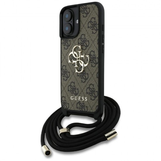 Guess 4G Big Logo Cord Stap Crossbody Case for iPhone 16 Plus Brown