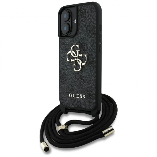 Guess 4G Big Logo Cord Stap Crossbody Case for iPhone 16 Plus Black