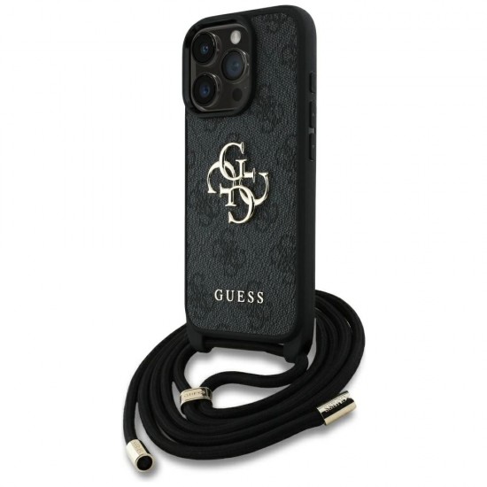Guess 4G Big Logo Cord Stap Crossbody Case for iPhone 16 Pro Black