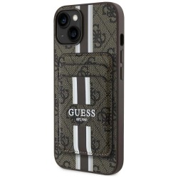Guess 4G Stripes case with Magsafe wallet for iPhone 15 brown