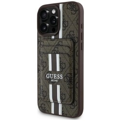 Guess 4G Stripes case with Magsafe wallet for iPhone 16 Pro Max brown