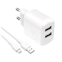 Puro PROLITE 10W 2x USB-A wall charger + USB-A - USB-C cable 1.2m - white