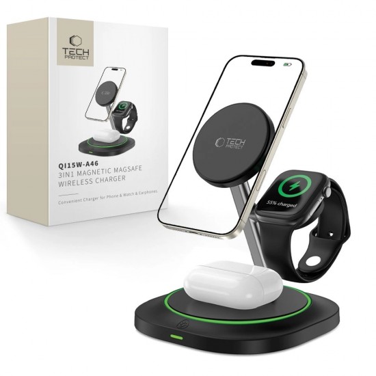 Tech-Protect QI15W-A46 3in1 Magnetic MagSafe Inductive Charger - Black