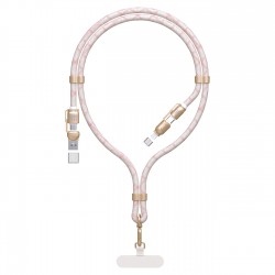 Dudao L20MAX 4in1 Cable / Lanyard USB-A / USB-C / Lightning PD QC 65W 1.5m - Pink