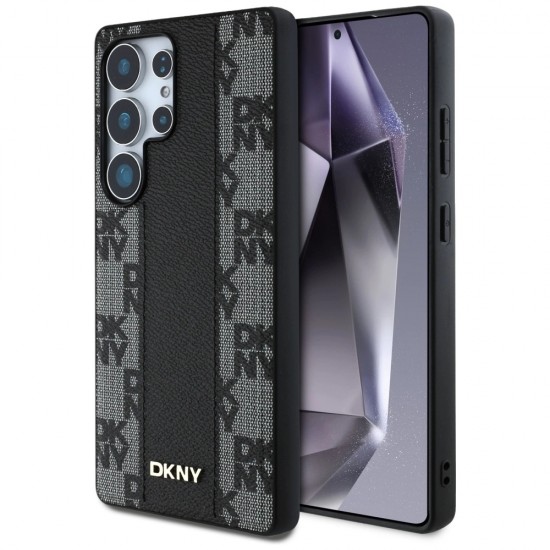 DKNY Leather Checkered Pattern MagSafe Case for Samsung Galaxy S25 Ultra Black