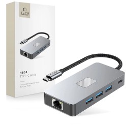 Tech-Protect HB05 HUB 9in1 USB-C + USB2.0 + USB3.0 + HDMI 4K 60HZ + SD / TF + PD100W + RJ45 adapter - gray
