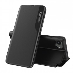 Eco Leather View Case, an elegant case with a flap and stand for iPhone 16e / 17e - black