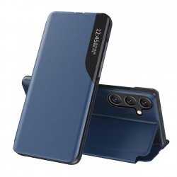 Eco Leather View Case elegant case with flap and stand for Samsung Galaxy S25 Edge - blue